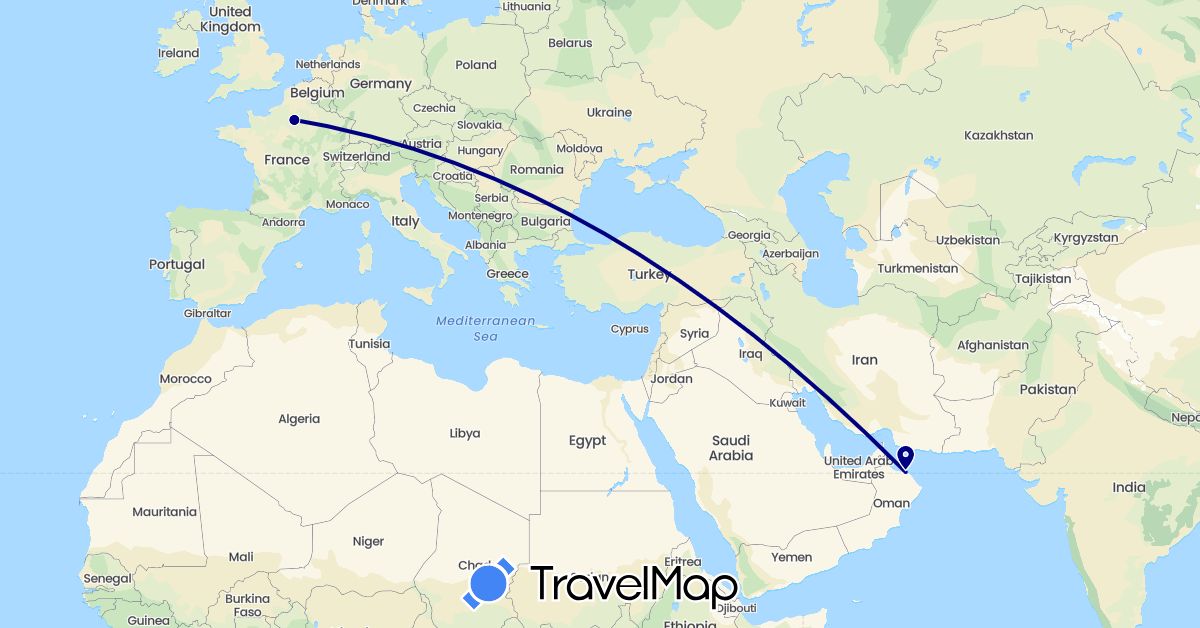 TravelMap itinerary: driving in France, Oman (Asia, Europe)